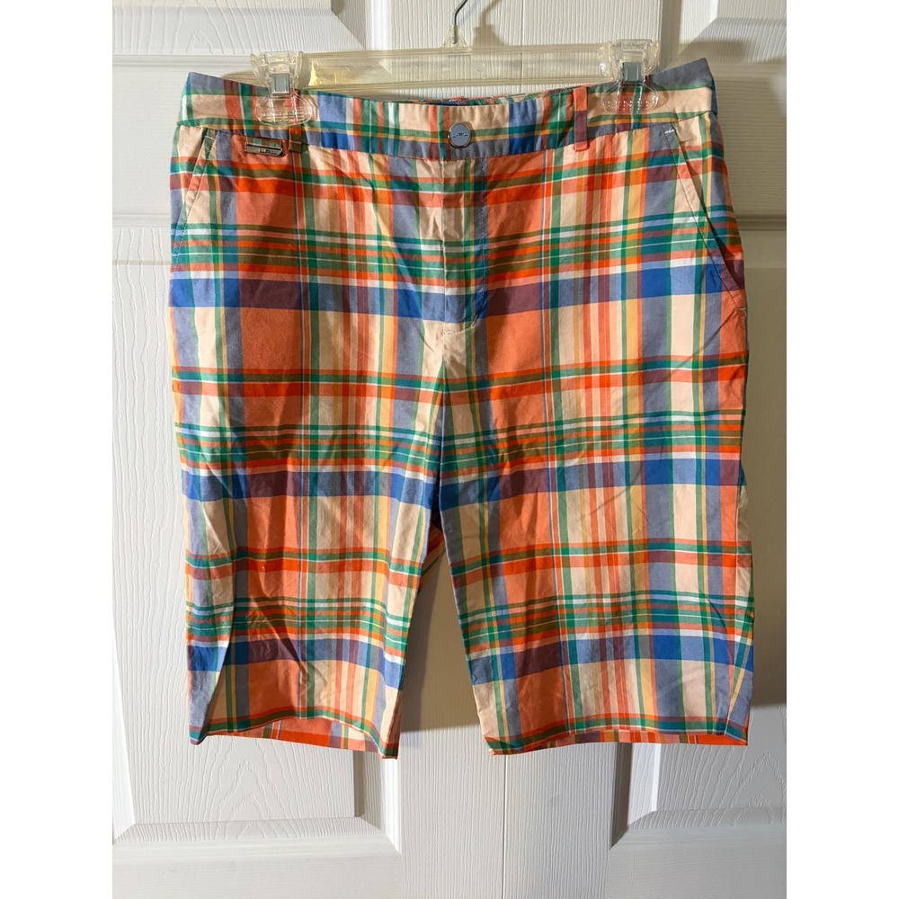 Lauren Active Ralph Lauren Plaid Bermuda Shorts Orange Blue Green Womens Size 6